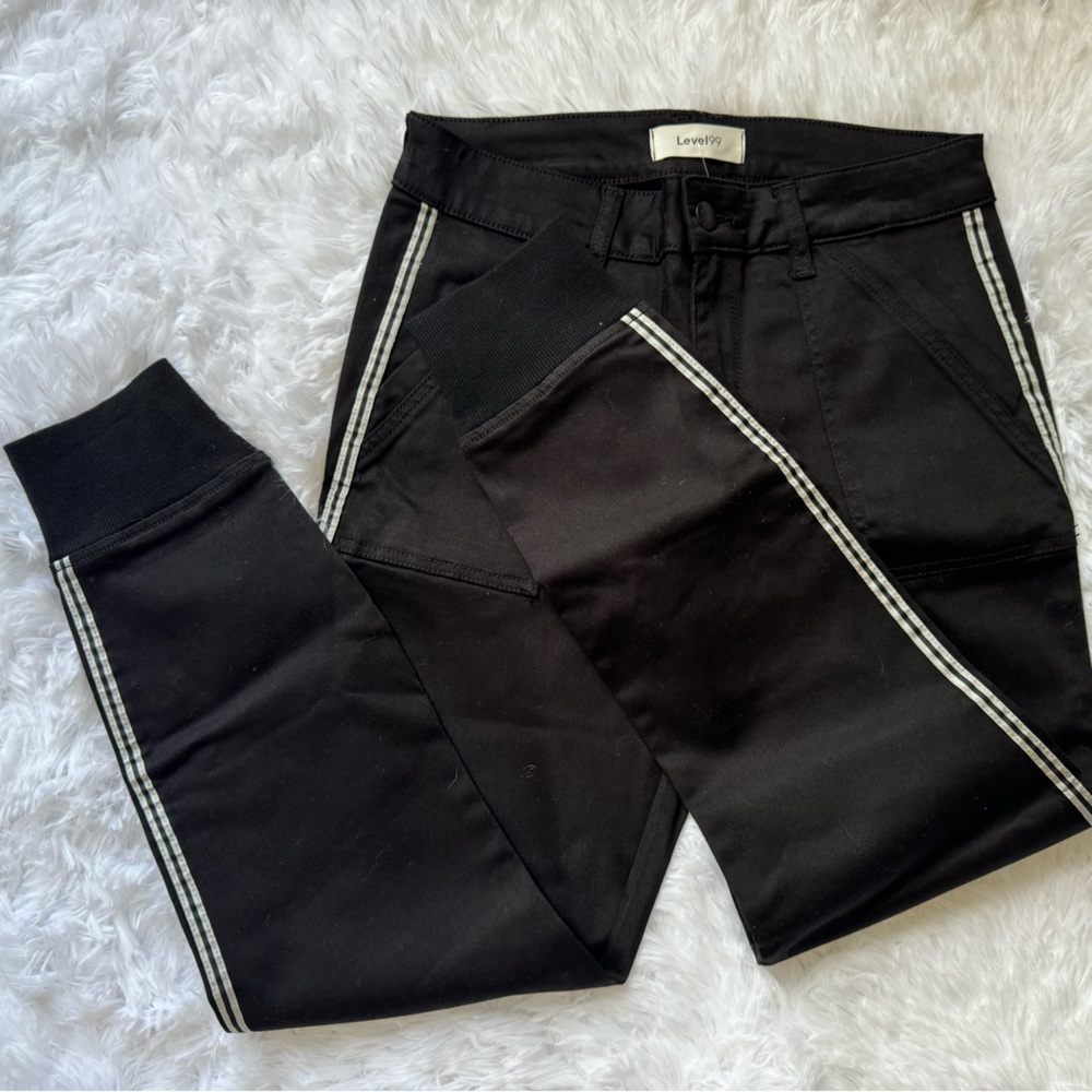 Level 99 EVEREVE Black Sport Stripe Jolie Utility Pants Size 27‎ New With Tags